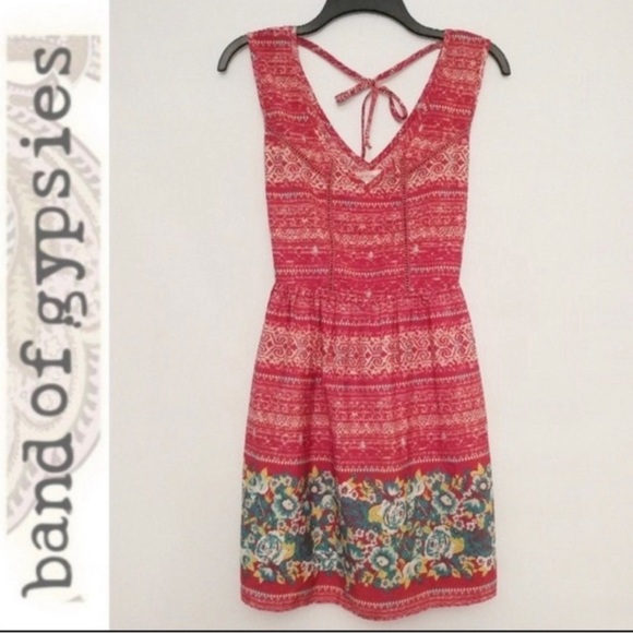 Band of Gypsies Red Mini Floral Halter Sundress Medium Size M - Picture 5 of 7